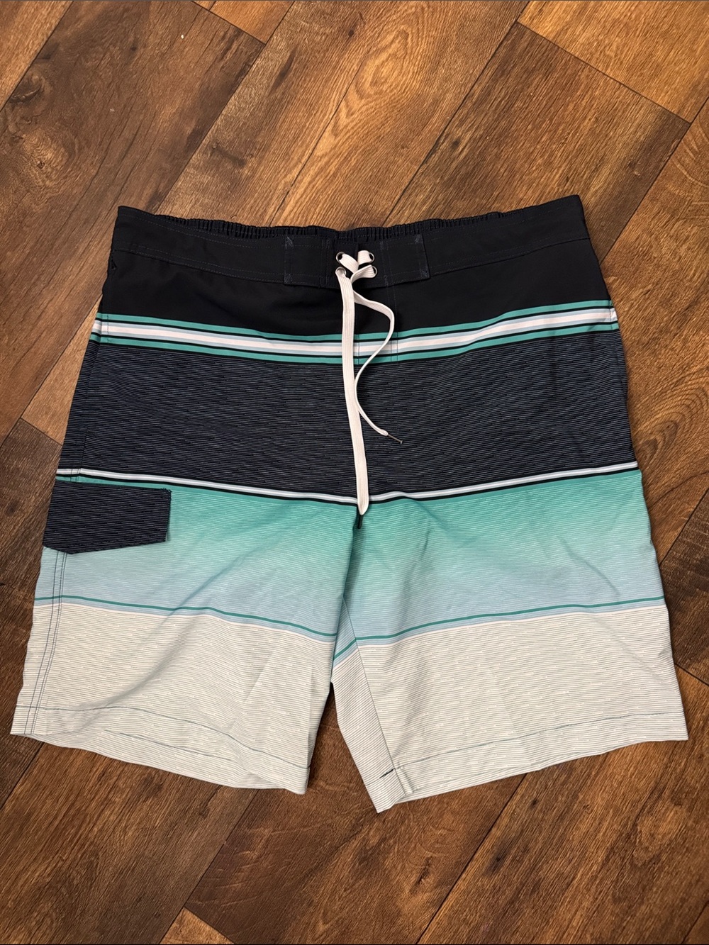 Sonoma Teal, Navy & White Gradient Stripe Swim Shorts